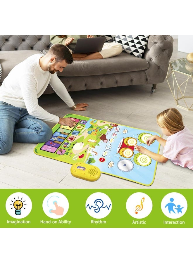 FUJZXANS 3 in 1 Musical Mat for Toddlers, Baby Toys Piano Keyboard Drum Set with 2 Sticks for Boys Girls Gift, Animal Sound Touch Play Blanket Early Education Learning Toys for 3+ Years Kids - Image 4